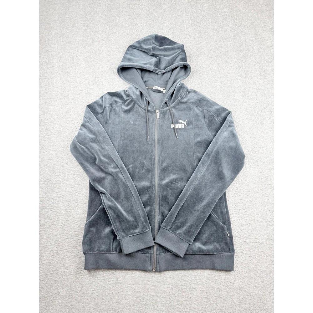 Puma Essentials+ Velour Full Zip‎ Hoodie Jacket XL Gray Charcoal